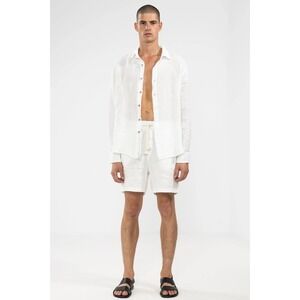 Leoni Al Sole Positanerie Mens White 100% Linen Shorts Made in Italy Size XL